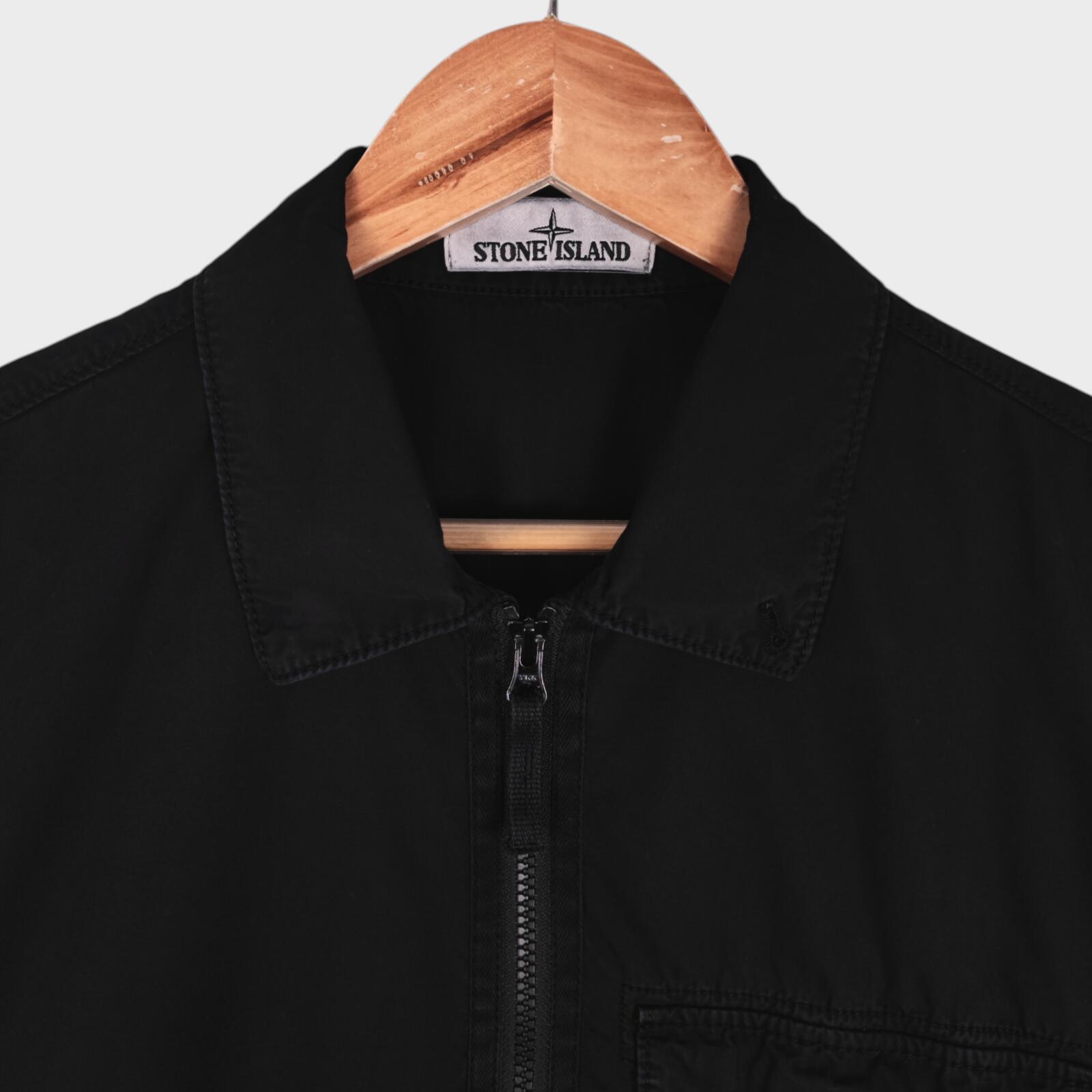 STONE ISLAND Men's Black Garment Dyed Zip Overshirt Jacket