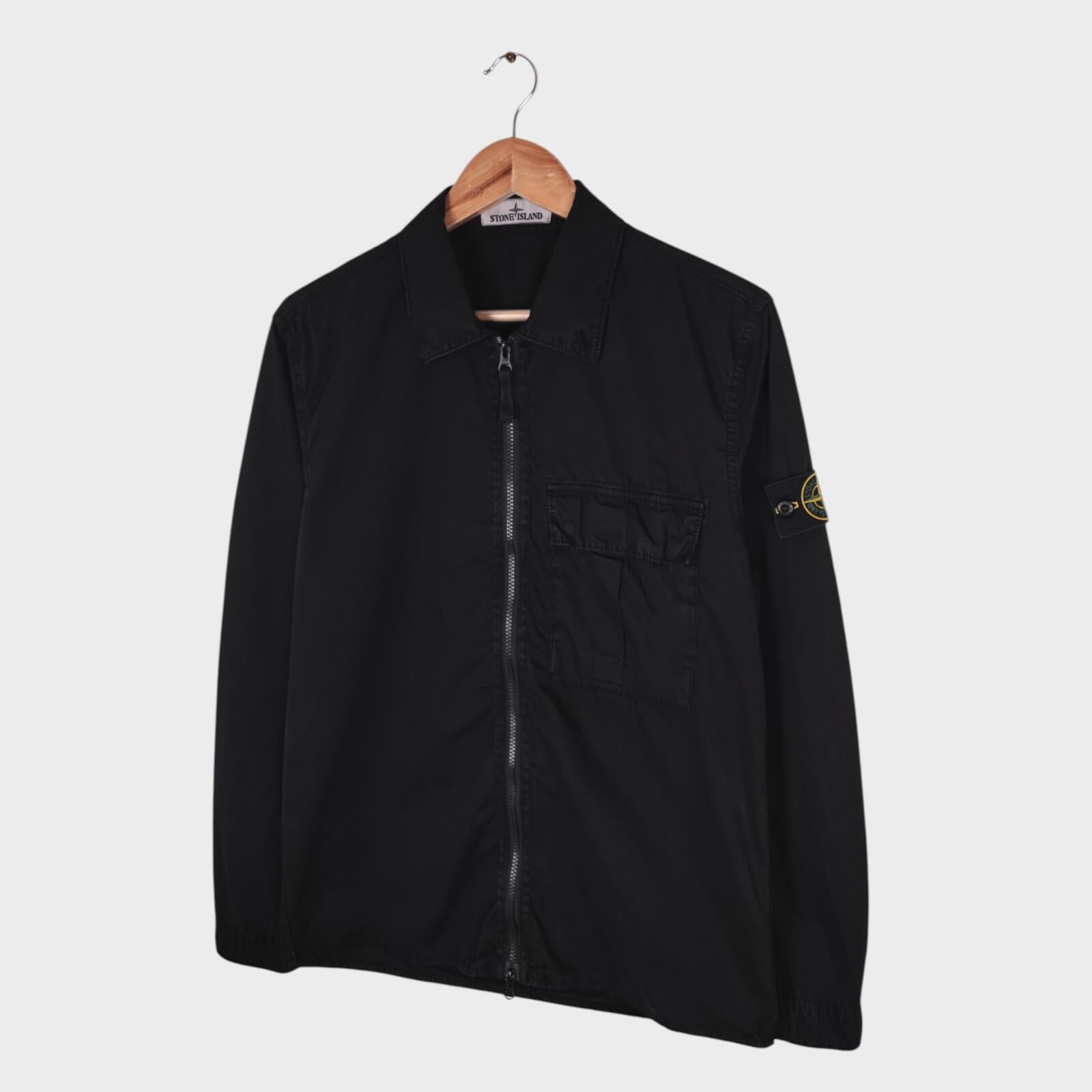 STONE ISLAND Men's Black Garment Dyed Zip Overshirt Jacket