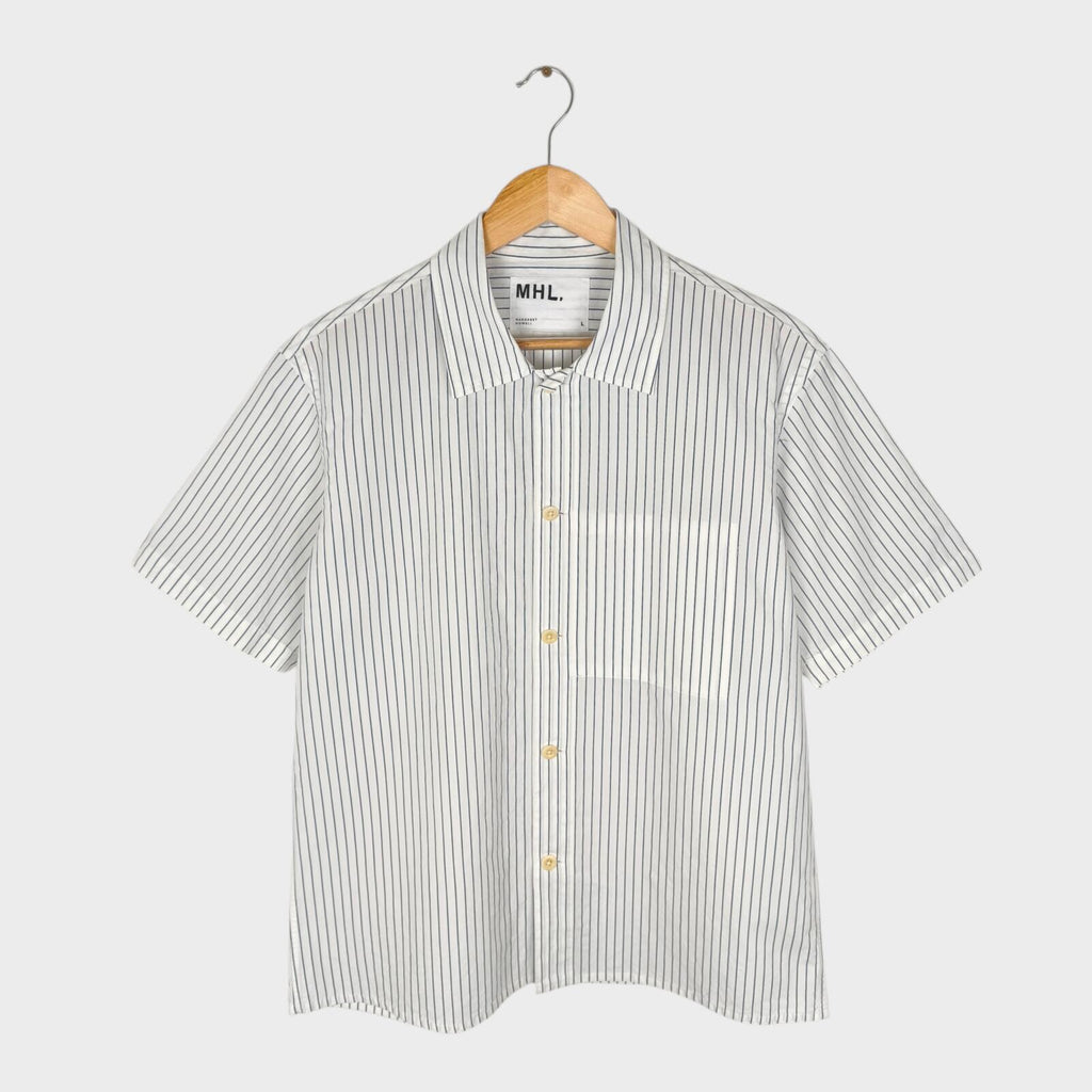 MHL MARGARET HOWELL Men's Short Sleeved Striped Cotton/Linen Shirt