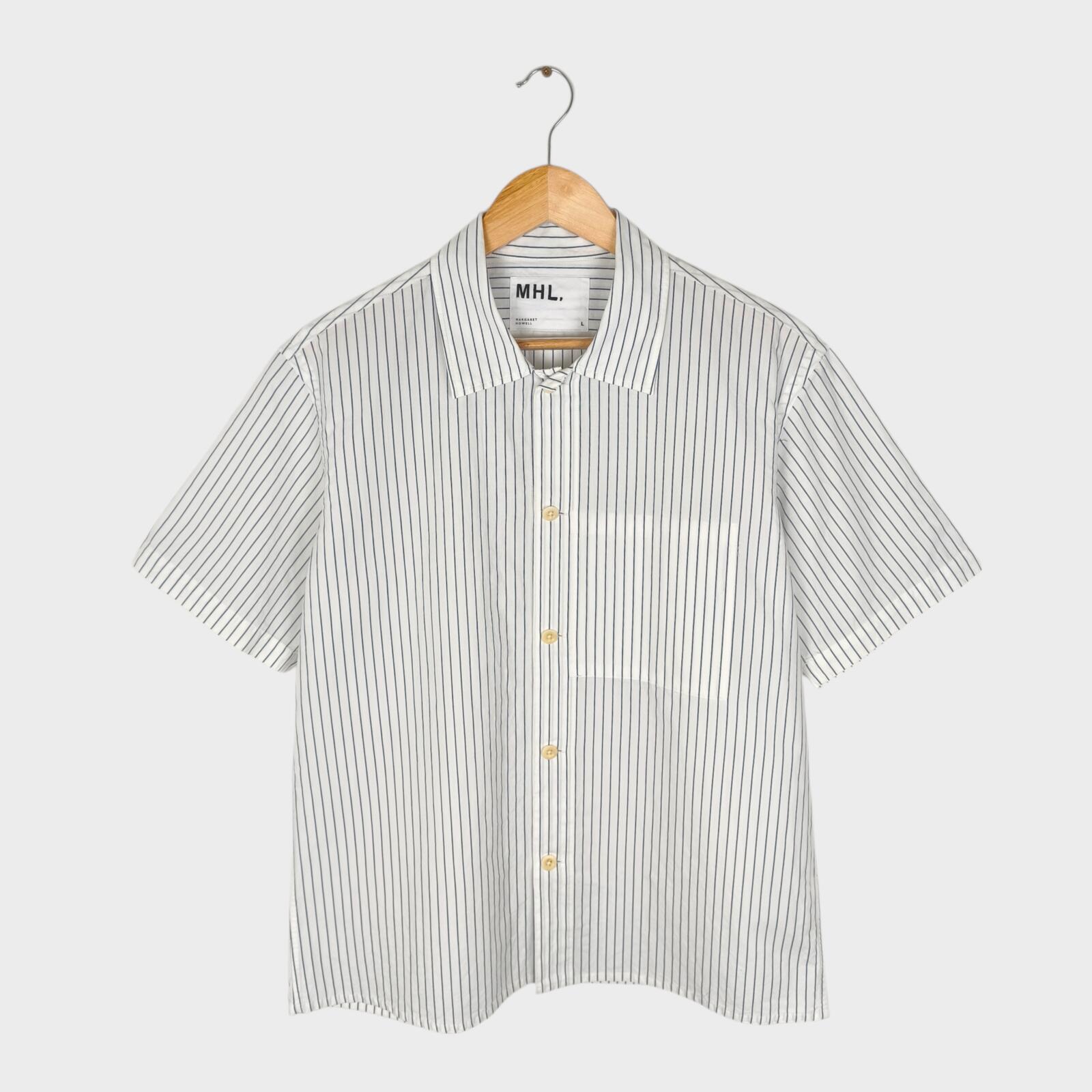 MHL MARGARET HOWELL Men's Short Sleeved Striped Cotton/Linen Shirt