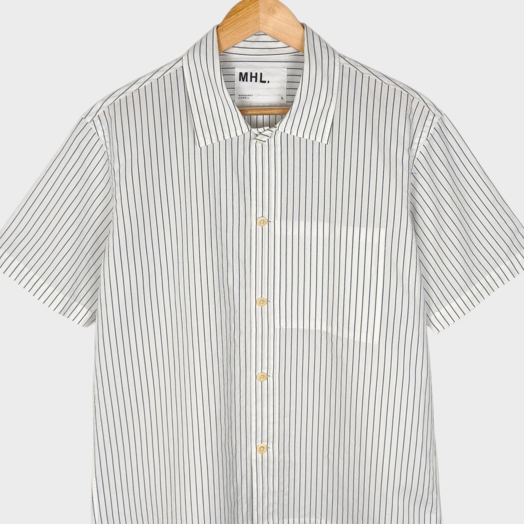 MHL MARGARET HOWELL Men's Short Sleeved Striped Cotton/Linen Shirt