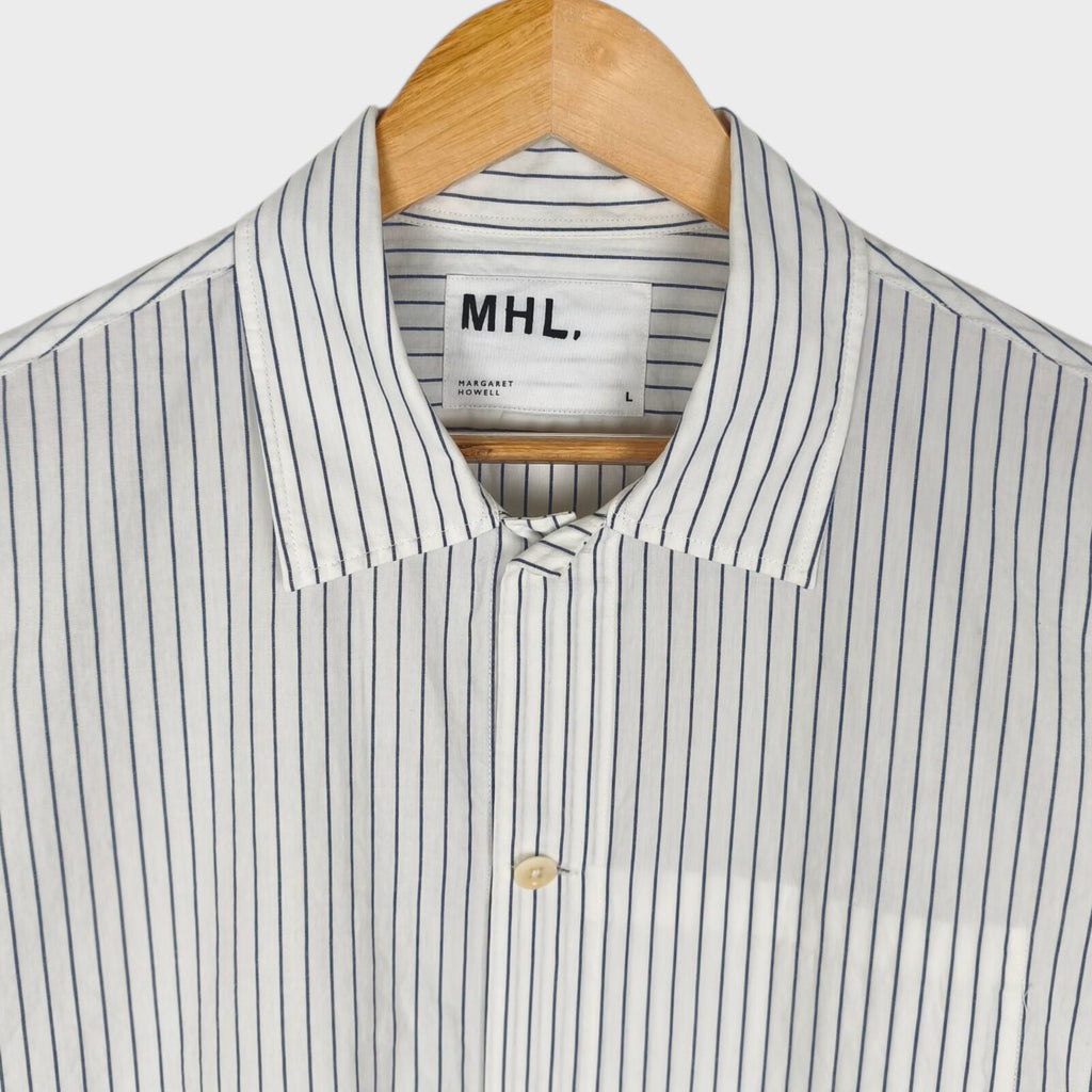 MHL MARGARET HOWELL Men's Short Sleeved Striped Cotton/Linen Shirt
