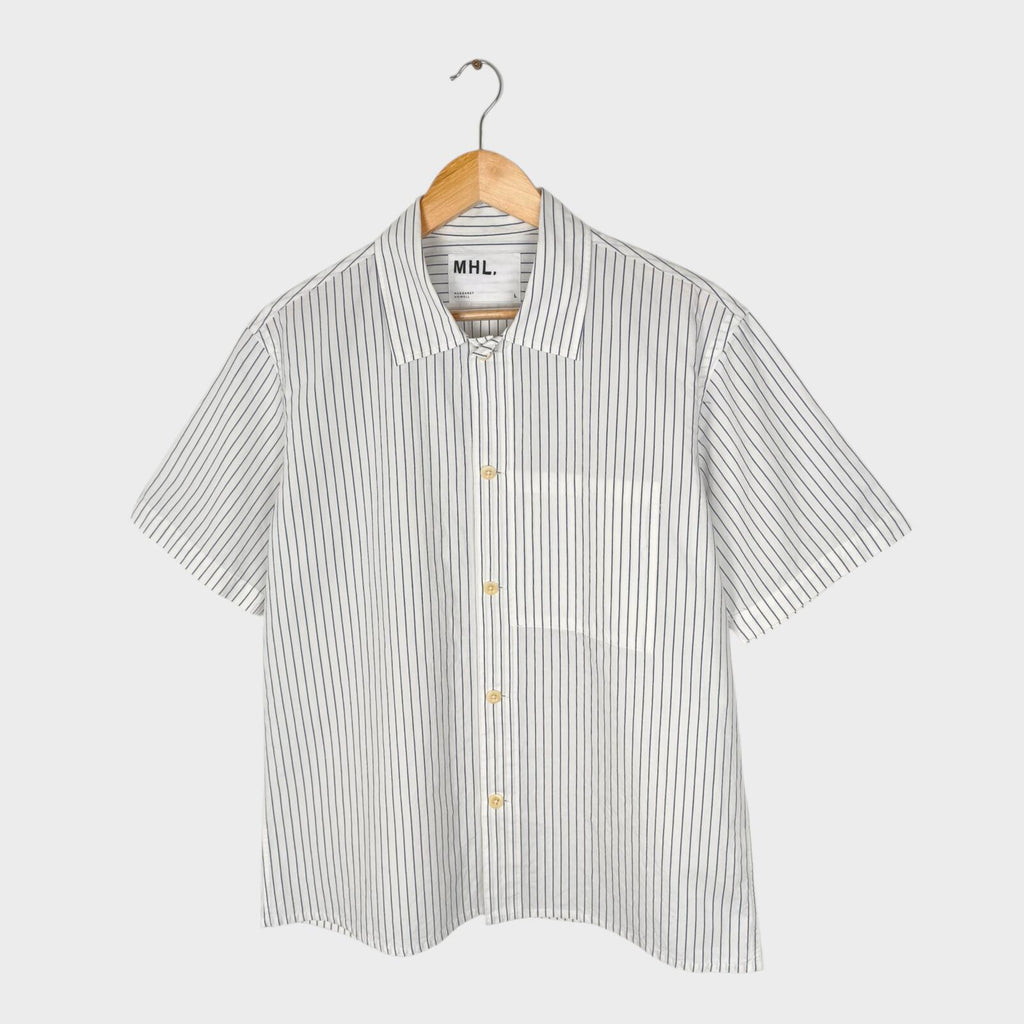 MHL MARGARET HOWELL Men's Short Sleeved Striped Cotton/Linen Shirt