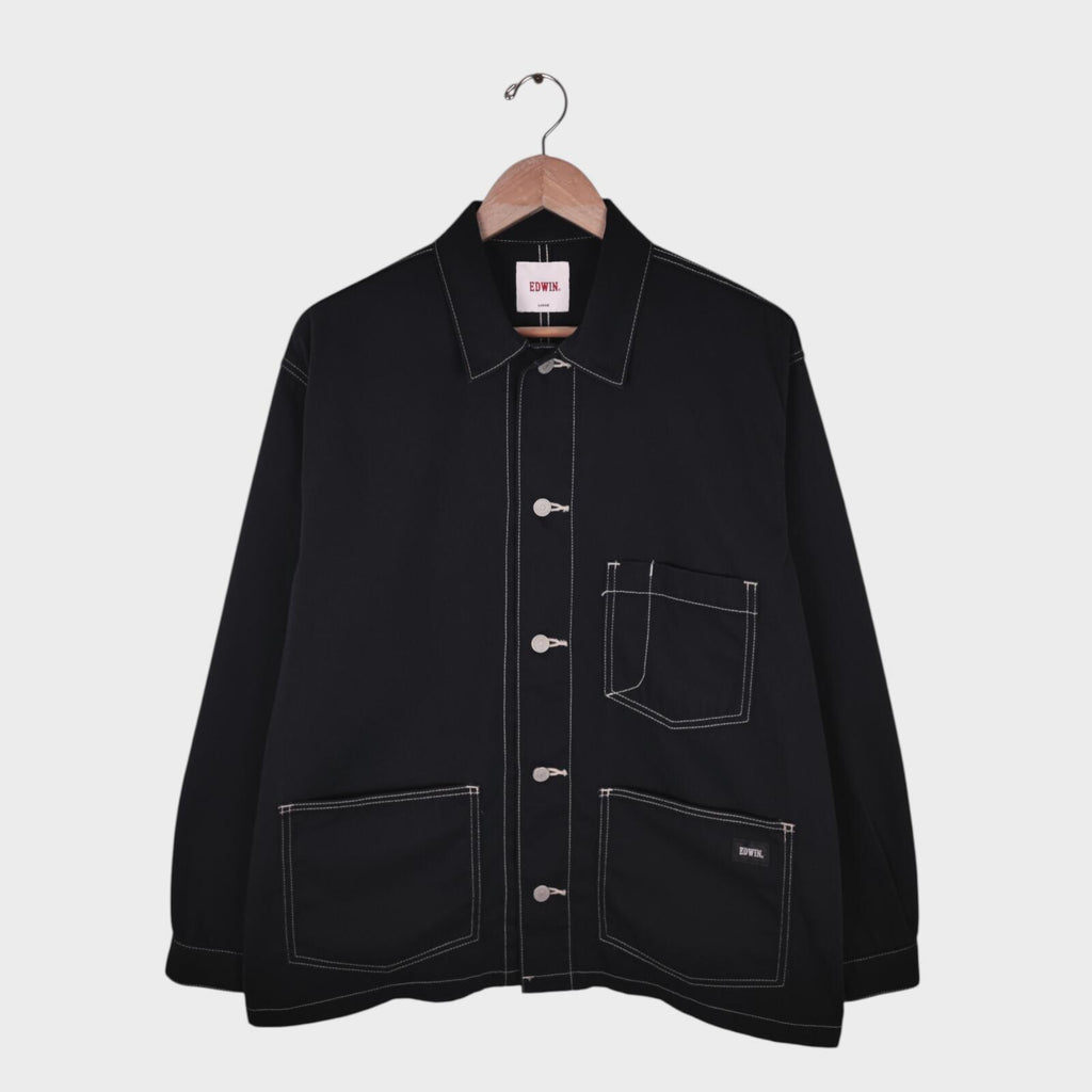 EDWIN Japan Men's Black Cotton Twill Contrast Stitching Chore Jacket