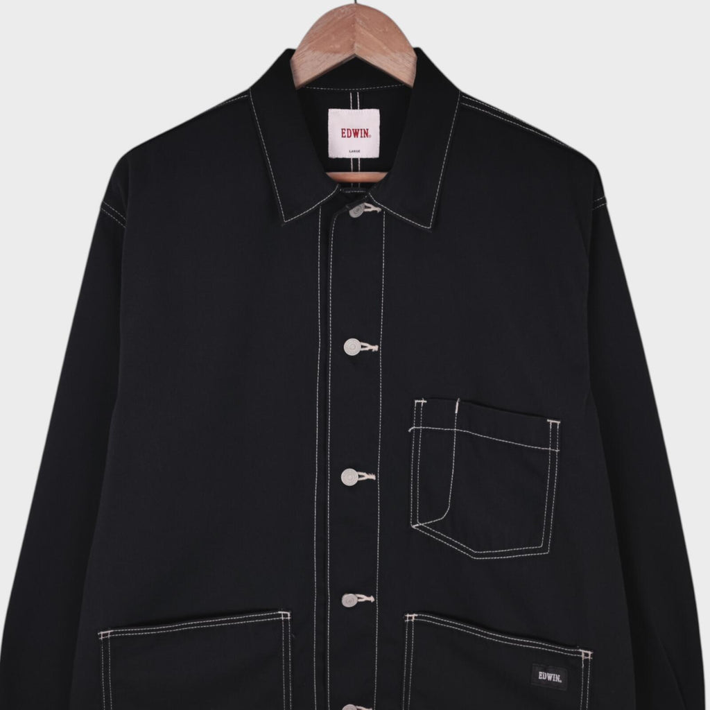 EDWIN Japan Men's Black Cotton Twill Contrast Stitching Chore Jacket
