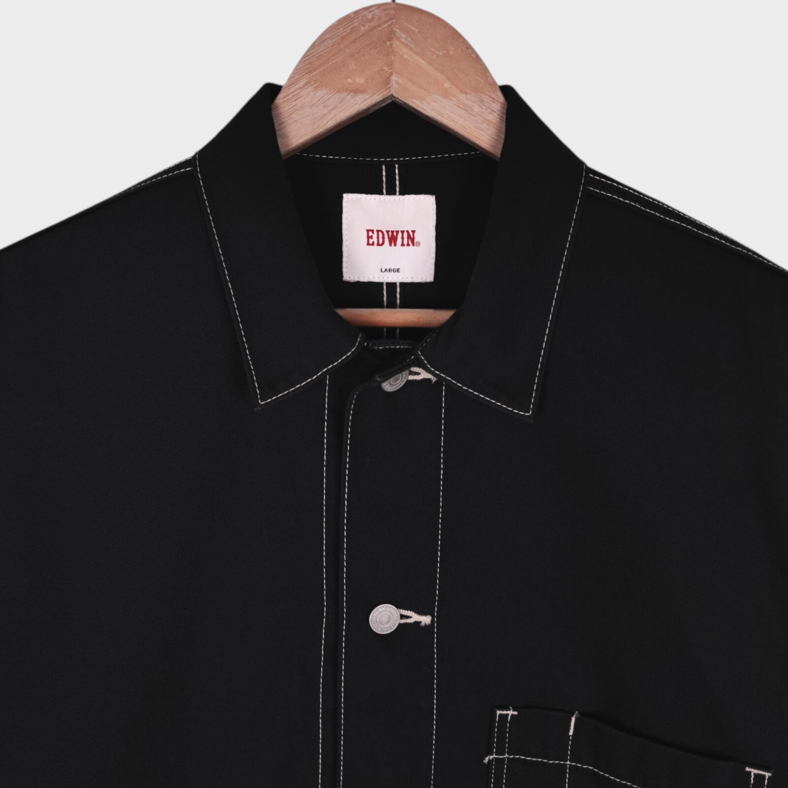 EDWIN Japan Men's Black Cotton Twill Contrast Stitching Chore Jacket