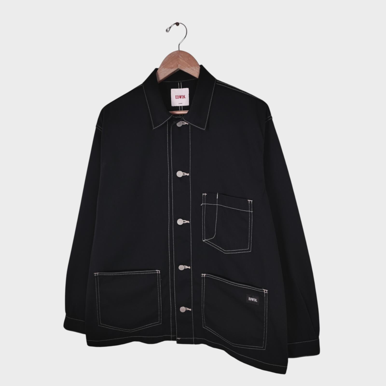 EDWIN Japan Men's Black Cotton Twill Contrast Stitching Chore Jacket