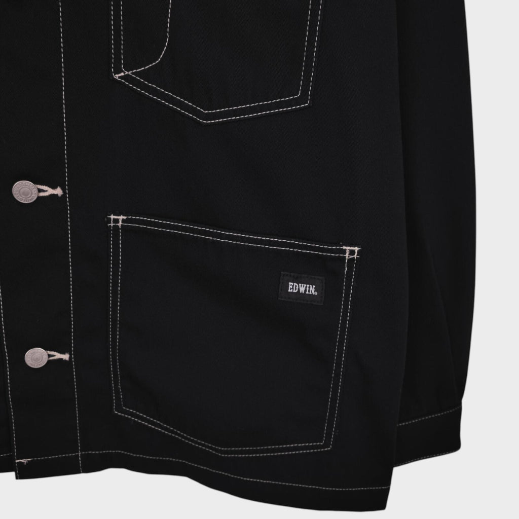 EDWIN Japan Men's Black Cotton Twill Contrast Stitching Chore Jacket