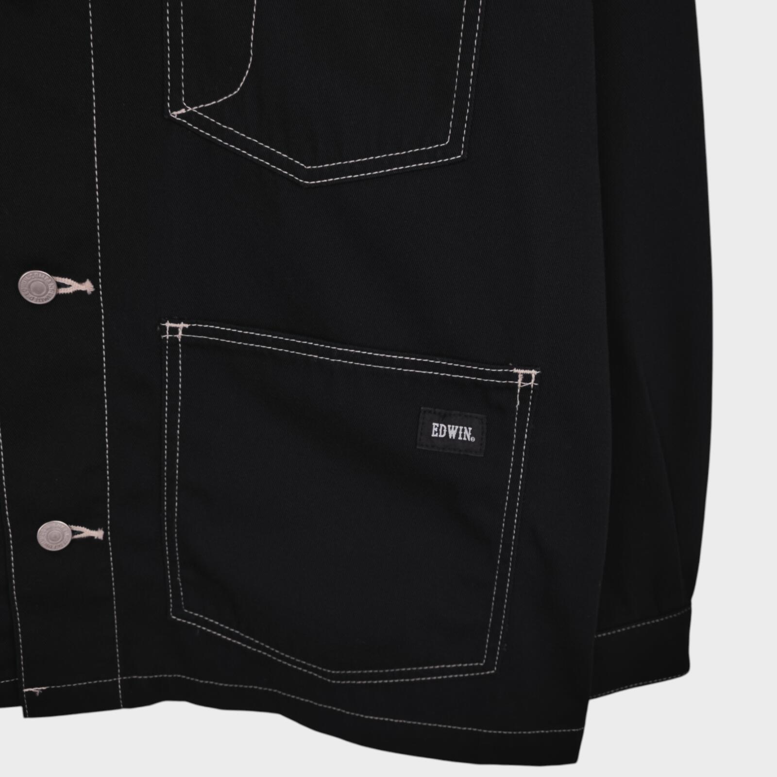 EDWIN Japan Men's Black Cotton Twill Contrast Stitching Chore Jacket