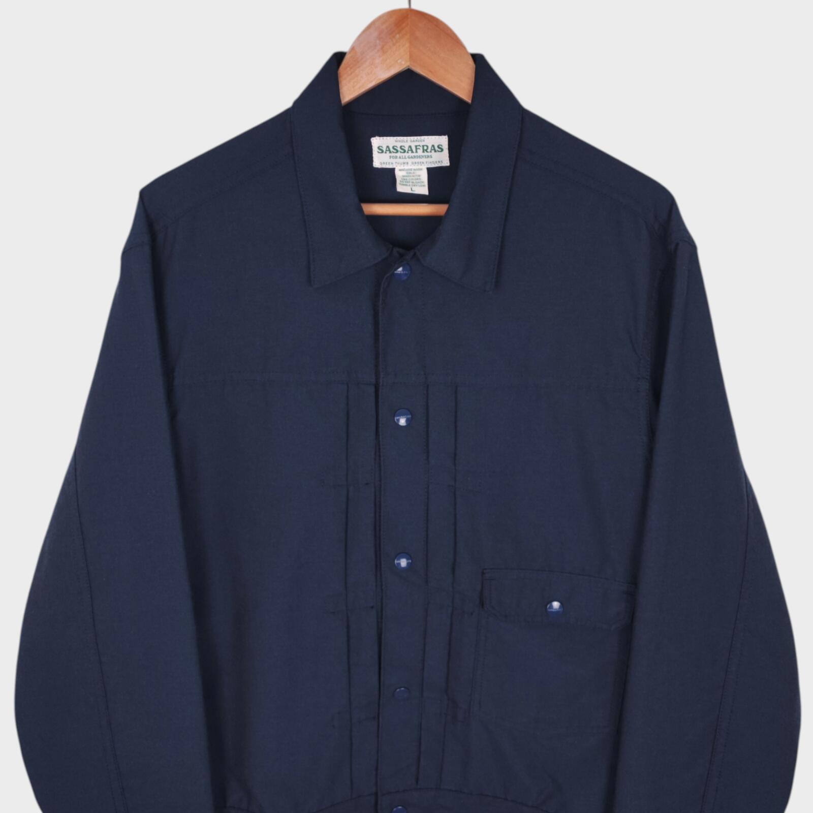 SASSAFRAS Men's Made in Japan Navy Blue Gardener Trucker Jacket