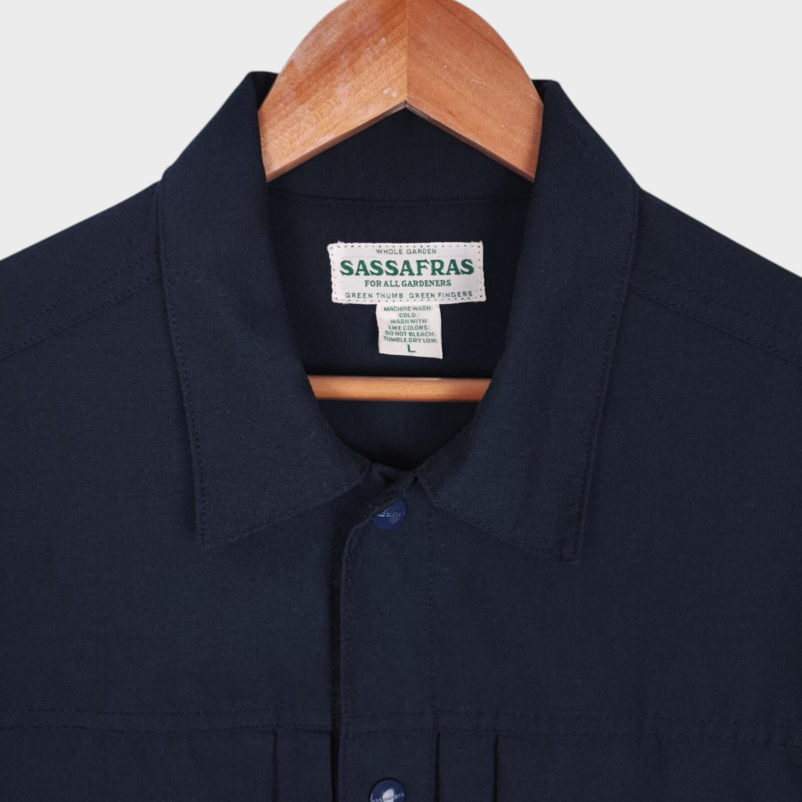 SASSAFRAS Men's Made in Japan Navy Blue Gardener Trucker Jacket