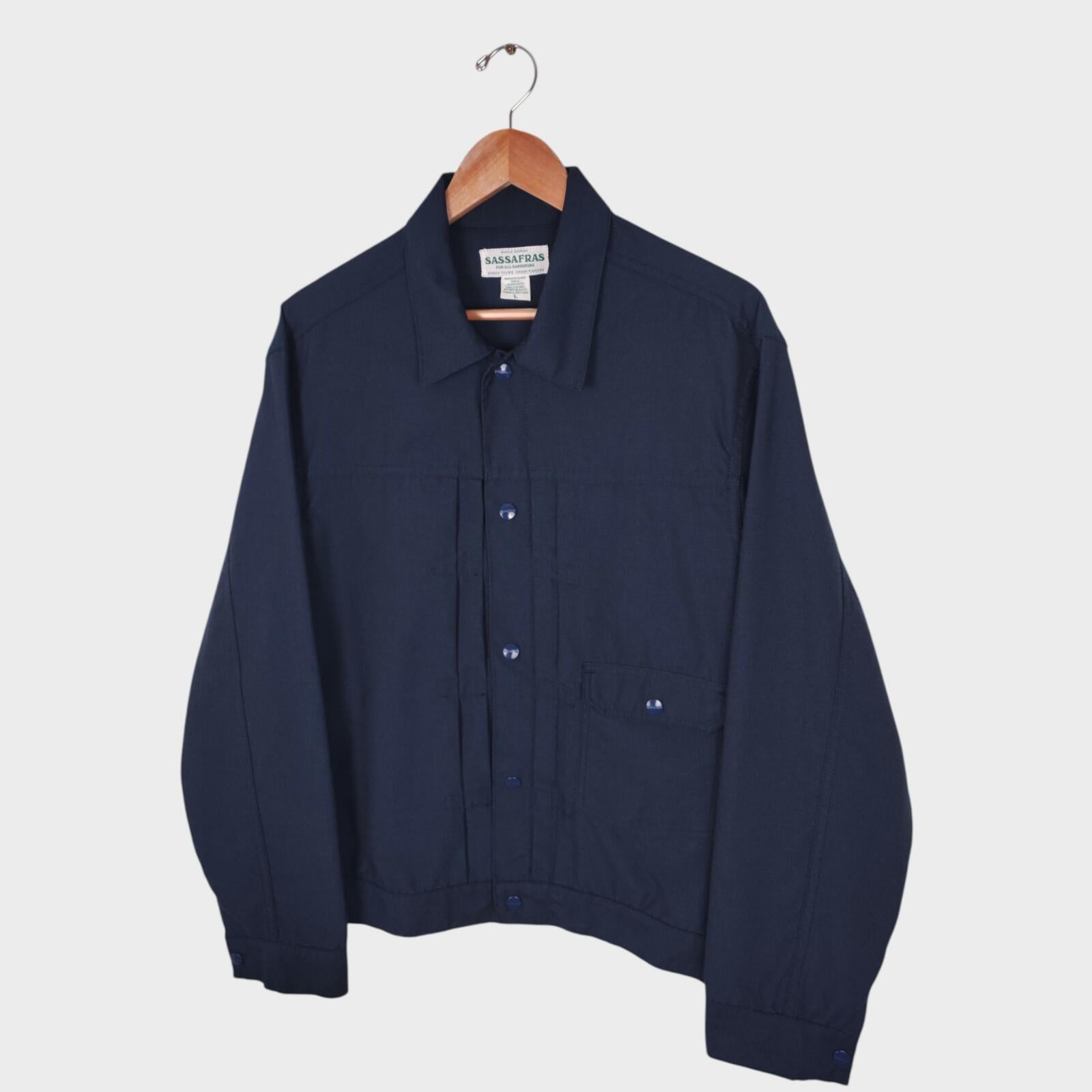 SASSAFRAS Men's Made in Japan Navy Blue Gardener Trucker Jacket