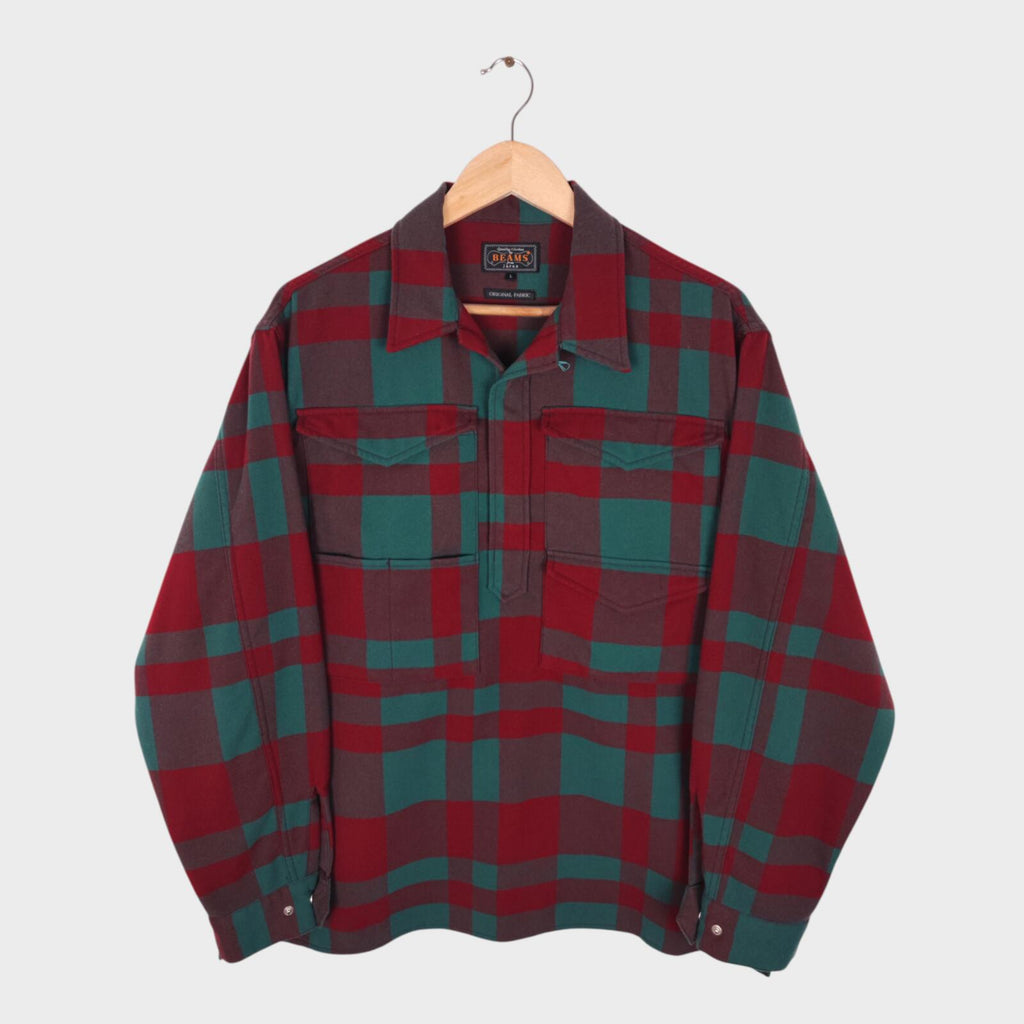 BEAMS PLUS Men's Red/Green Check Adventure Utility Smock Overshirt