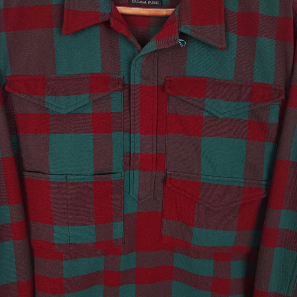 BEAMS PLUS Men's Red/Green Check Adventure Utility Smock Overshirt