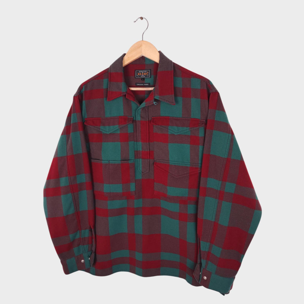 BEAMS PLUS Men's Red/Green Check Adventure Utility Smock Overshirt