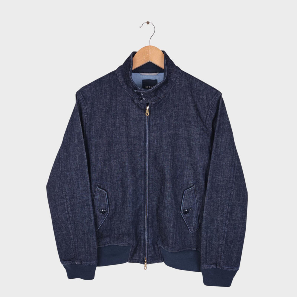 BEAMS Men's Blue Denim Harrington Bomber Jacket