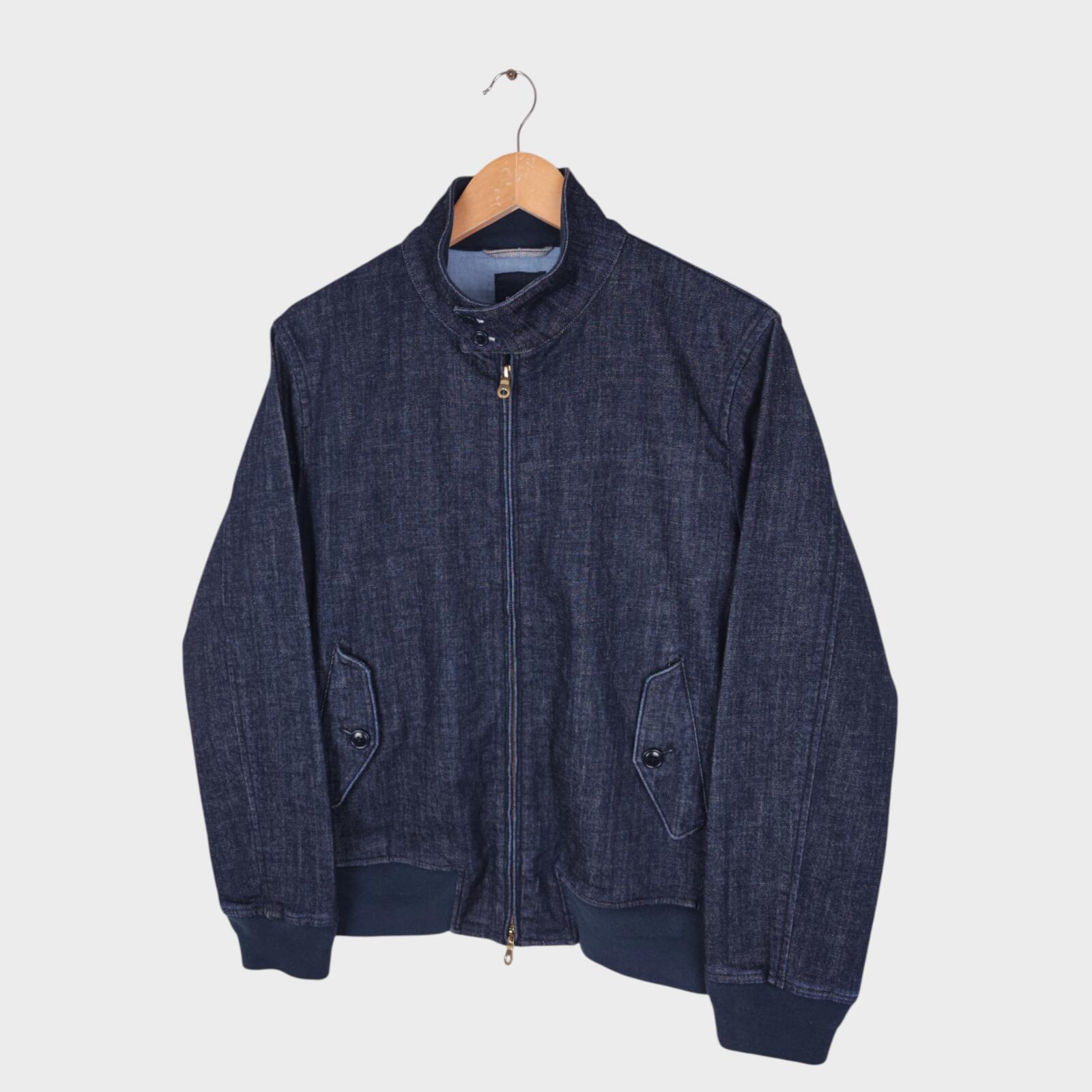 BEAMS Men's Blue Denim Harrington Bomber Jacket