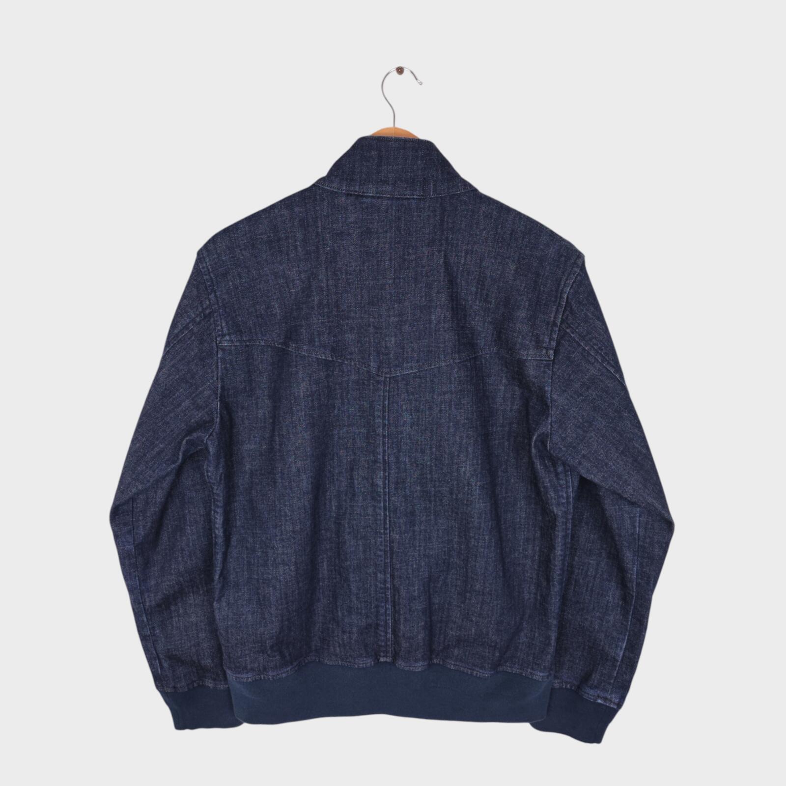 BEAMS Men's Blue Denim Harrington Bomber Jacket