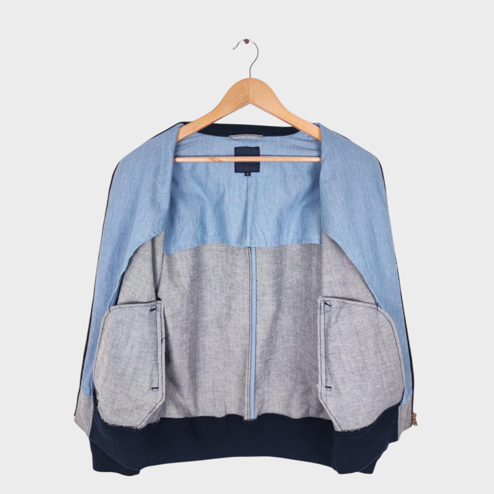 BEAMS Men's Blue Denim Harrington Bomber Jacket