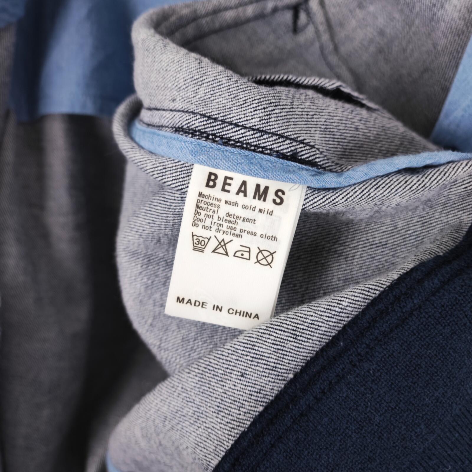 BEAMS Men's Blue Denim Harrington Bomber Jacket