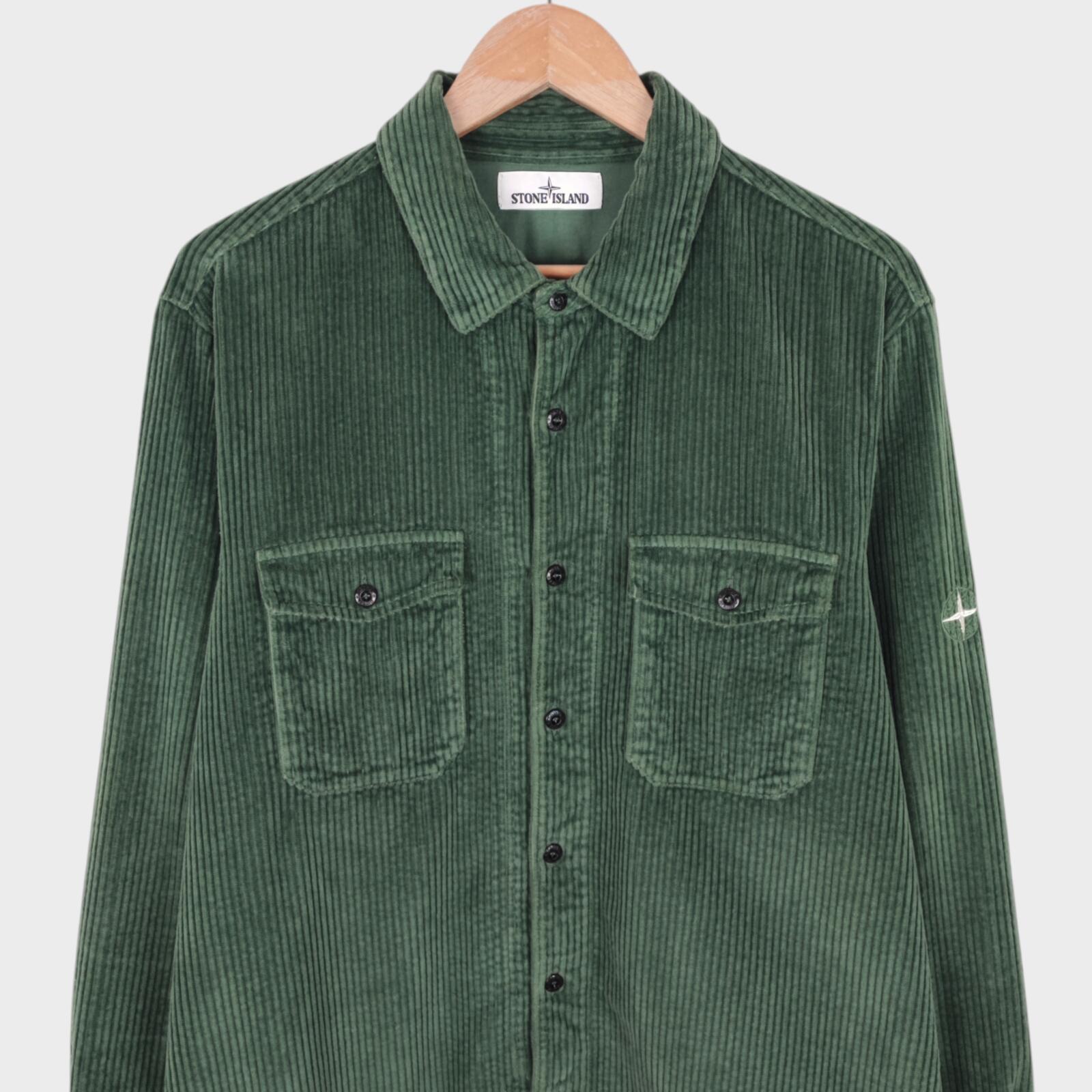 STONE ISLAND Men's Green Corduroy Overshirt Jacket
