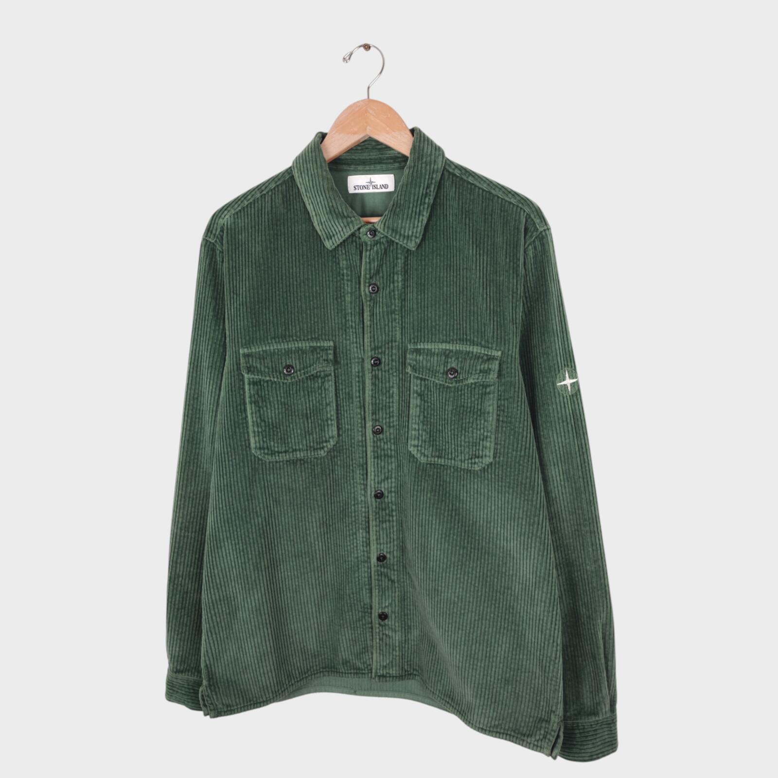 STONE ISLAND Men's Green Corduroy Overshirt Jacket