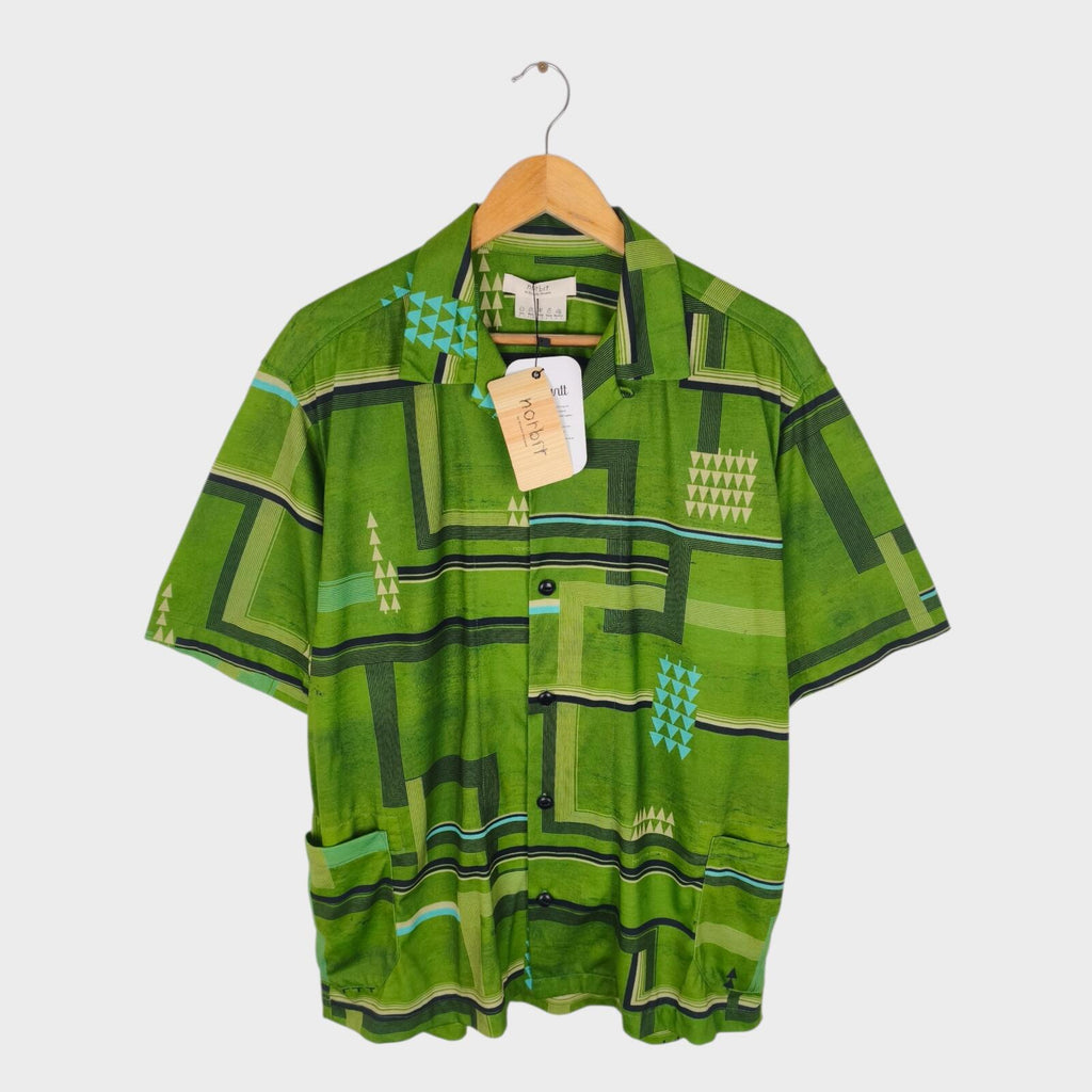 NORBIT BY HIROSHI NOZAWA Men's Green All-Over Print Aloha Shirt
