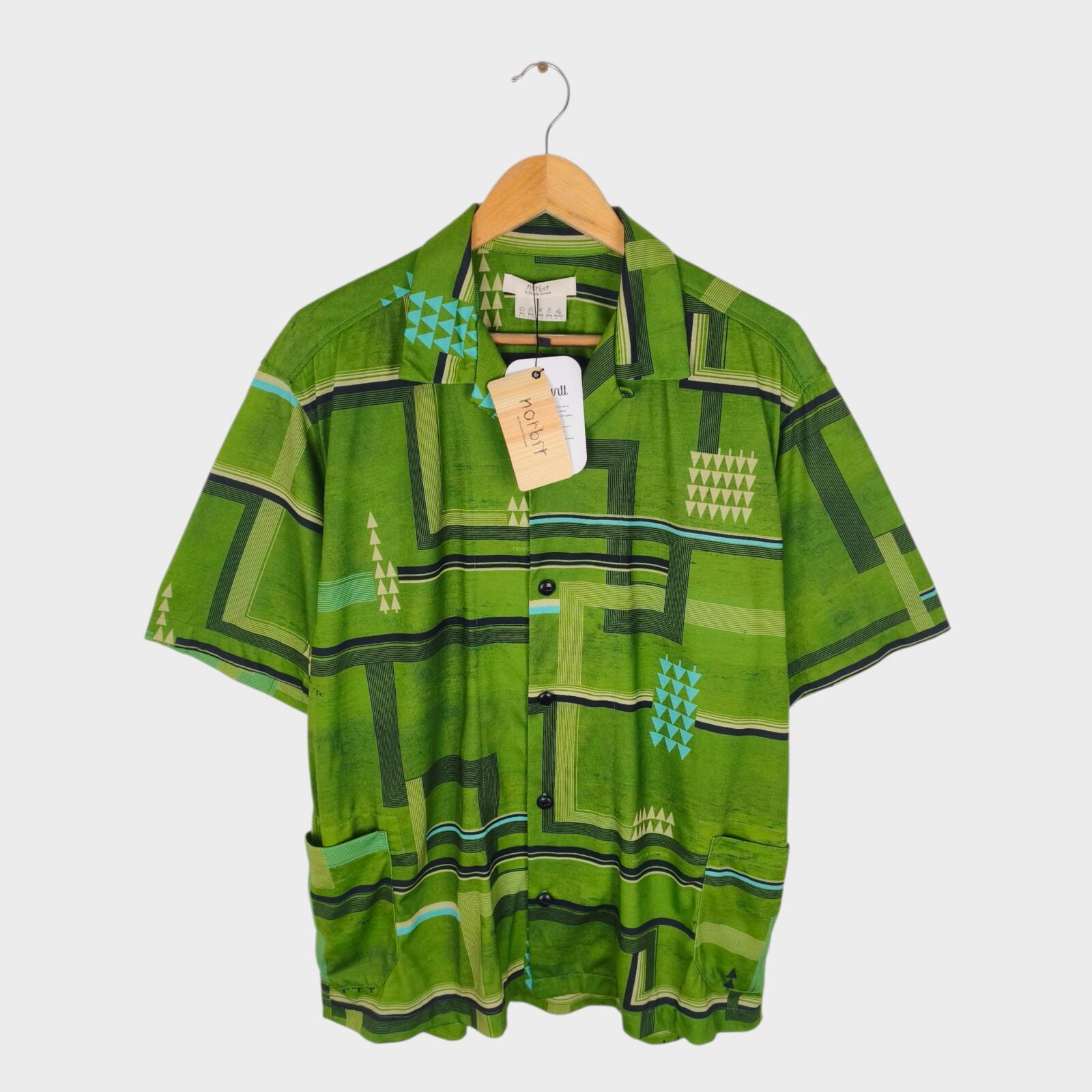 NORBIT BY HIROSHI NOZAWA Men's Green All-Over Print Aloha Shirt
