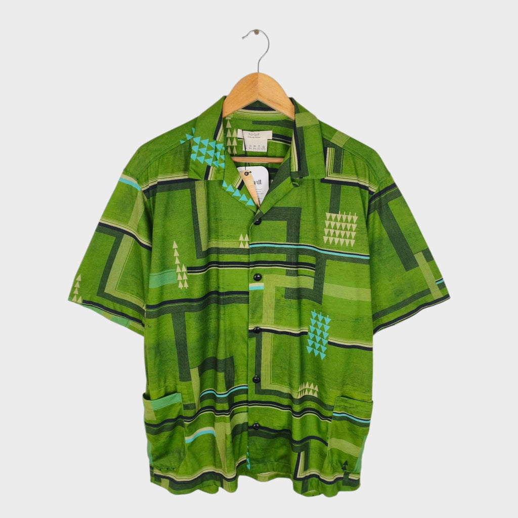NORBIT BY HIROSHI NOZAWA Men's Green All-Over Print Aloha Shirt