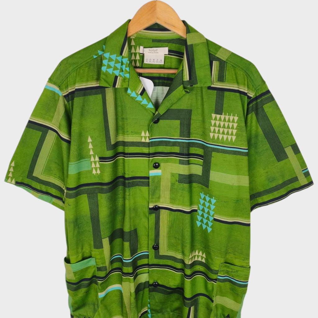 NORBIT BY HIROSHI NOZAWA Men's Green All-Over Print Aloha Shirt