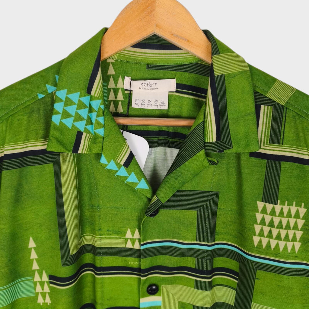 NORBIT BY HIROSHI NOZAWA Men's Green All-Over Print Aloha Shirt