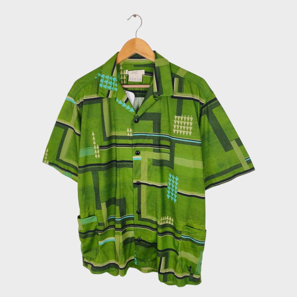 NORBIT BY HIROSHI NOZAWA Men's Green All-Over Print Aloha Shirt