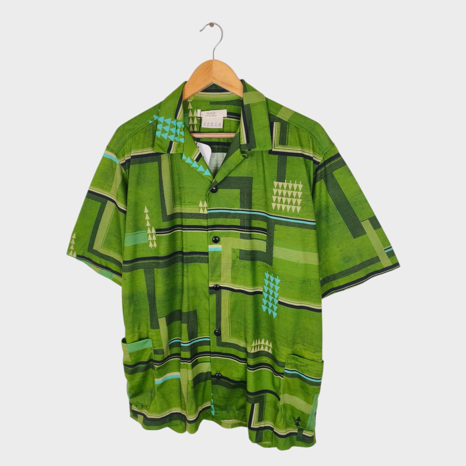 NORBIT BY HIROSHI NOZAWA Men's Green All-Over Print Aloha Shirt