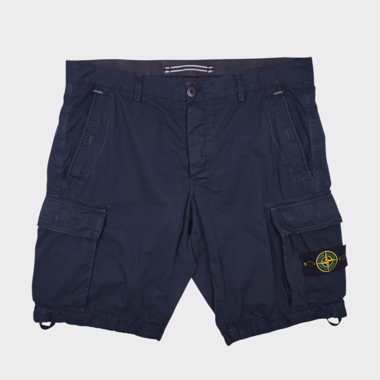 STONE ISLAND Men's Navy Blue Garment Dyed Cargo Shorts