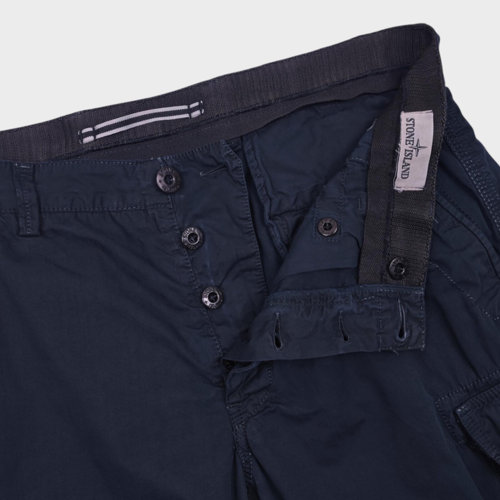 STONE ISLAND Men's Navy Blue Garment Dyed Cargo Shorts