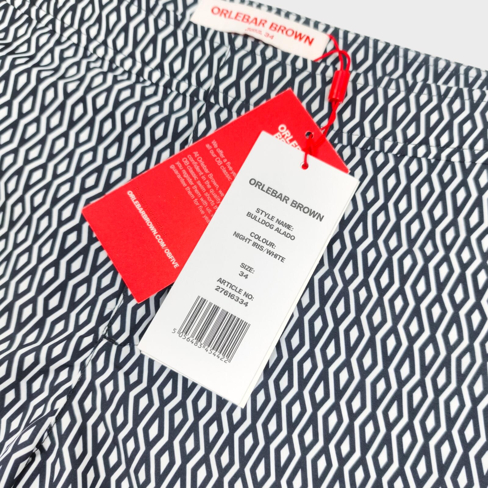 ORLEBAR BROWN Men's Navy/White Geometric Print Bulldog Alado Swim Shorts