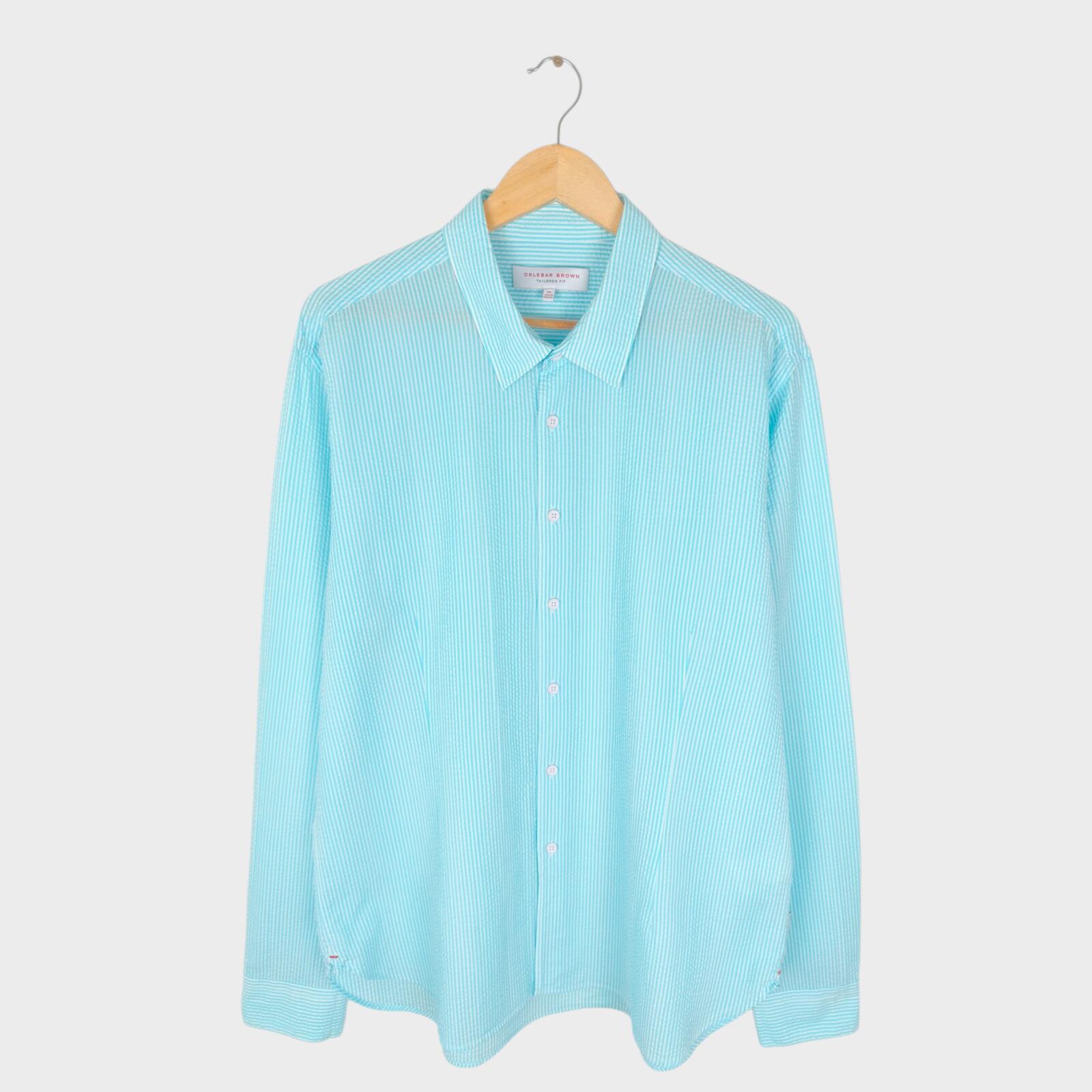ORLEBAR BROWN Men's Blue Striped Seersucker Tailored Fit Morton Shirt
