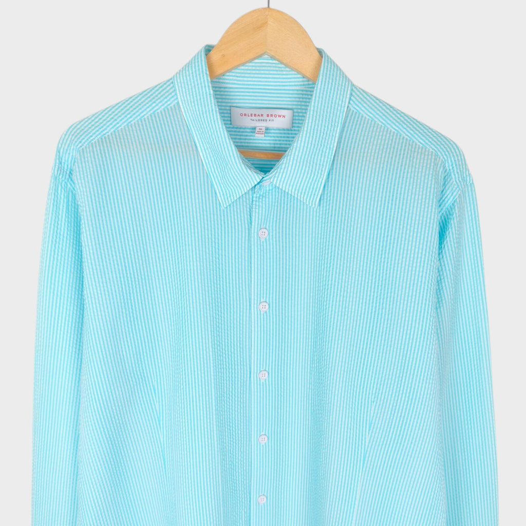 ORLEBAR BROWN Men's Blue Striped Seersucker Tailored Fit Morton Shirt