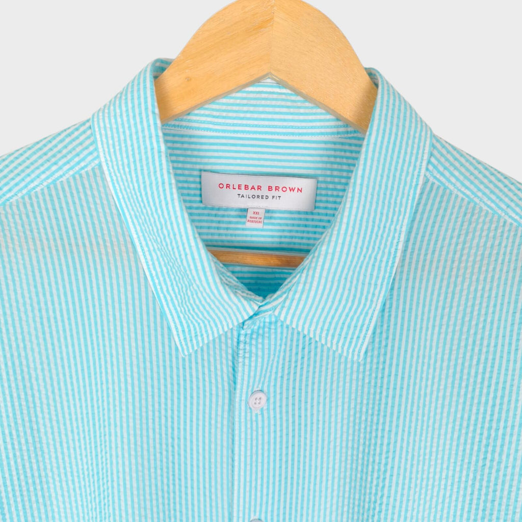 ORLEBAR BROWN Men's Blue Striped Seersucker Tailored Fit Morton Shirt
