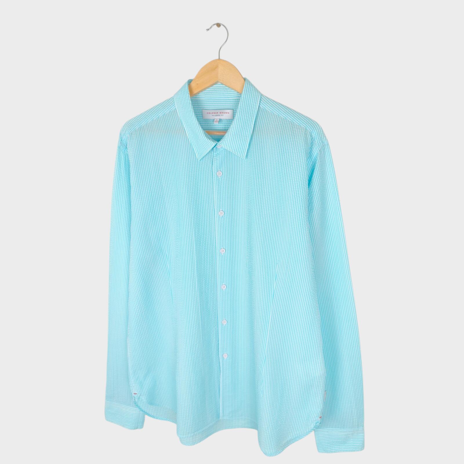 ORLEBAR BROWN Men's Blue Striped Seersucker Tailored Fit Morton Shirt