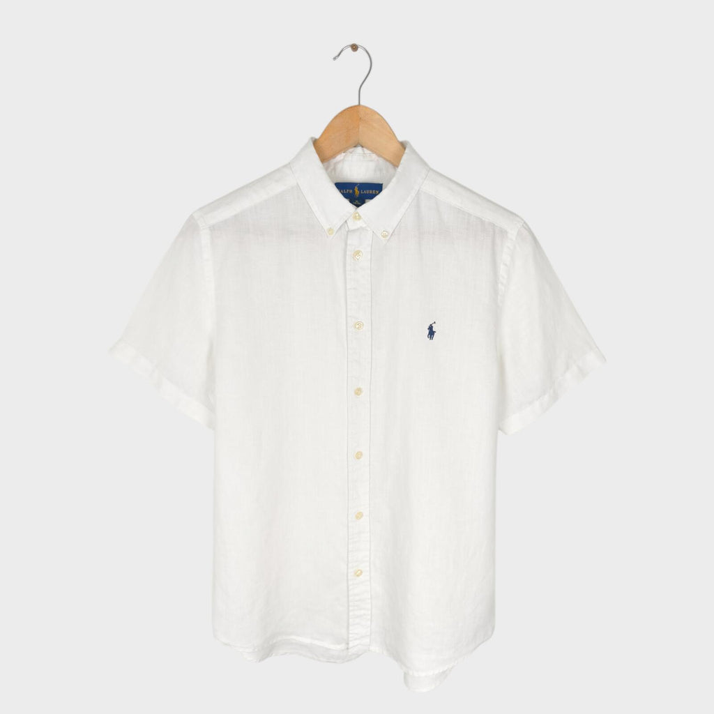 RALPH LAUREN Men's White 100% Linen Short Sleeved Shirt