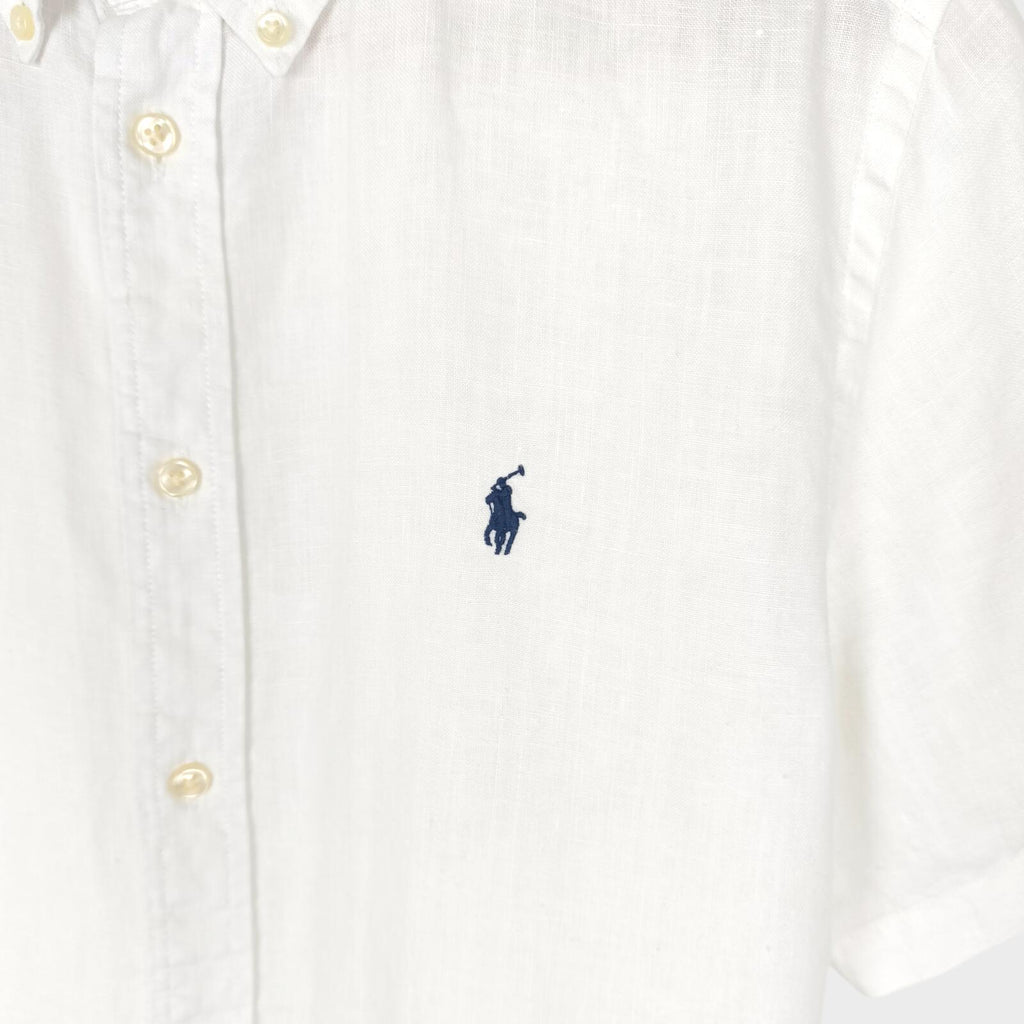 RALPH LAUREN Men's White 100% Linen Short Sleeved Shirt