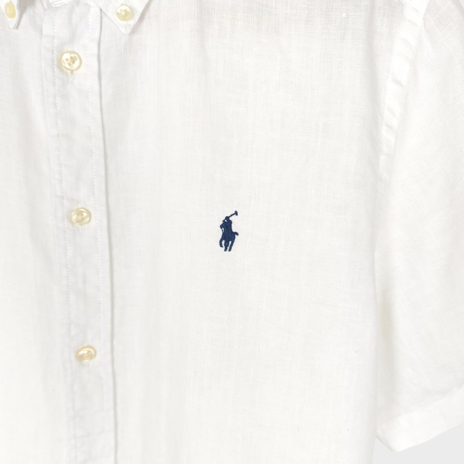RALPH LAUREN Men's White 100% Linen Short Sleeved Shirt