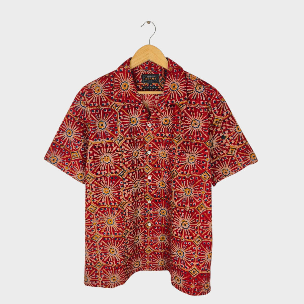BEAMS PLUS Men's Made in Japan Floral Print Camp Collar Vacation Shirt
