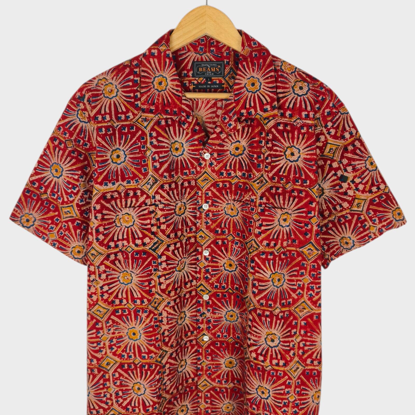 BEAMS PLUS Men's Made in Japan Floral Print Camp Collar Vacation Shirt