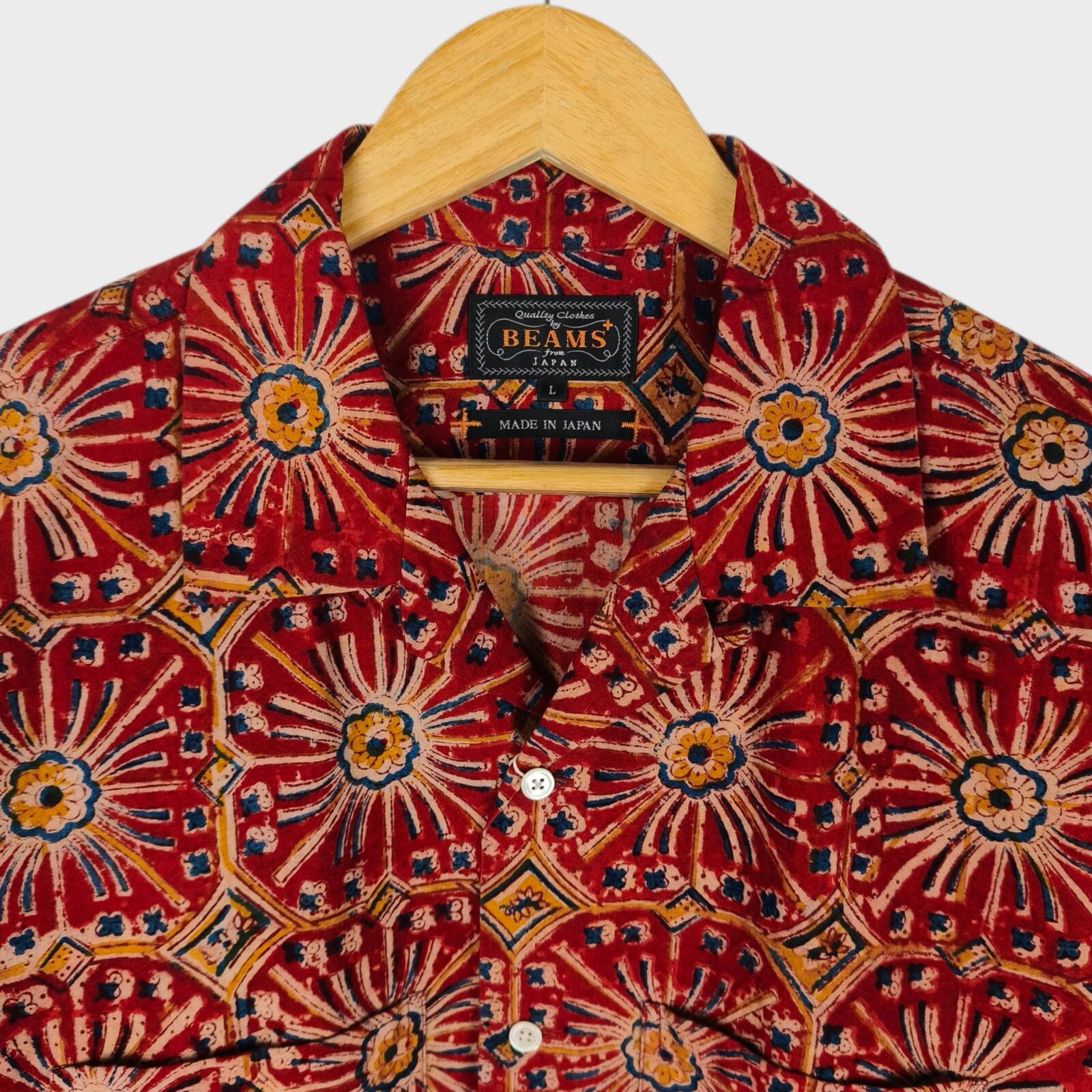 BEAMS PLUS Men's Made in Japan Floral Print Camp Collar Vacation Shirt