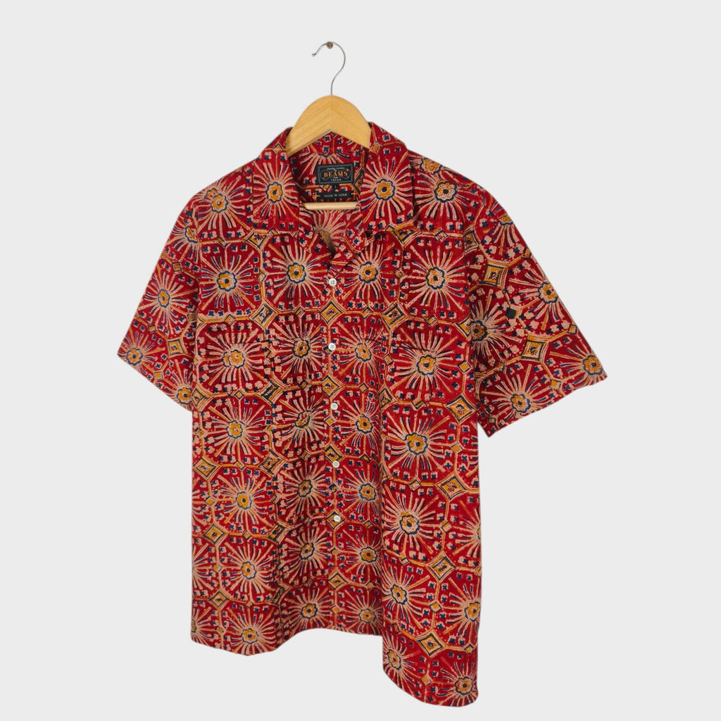 BEAMS PLUS Men's Made in Japan Floral Print Camp Collar Vacation Shirt