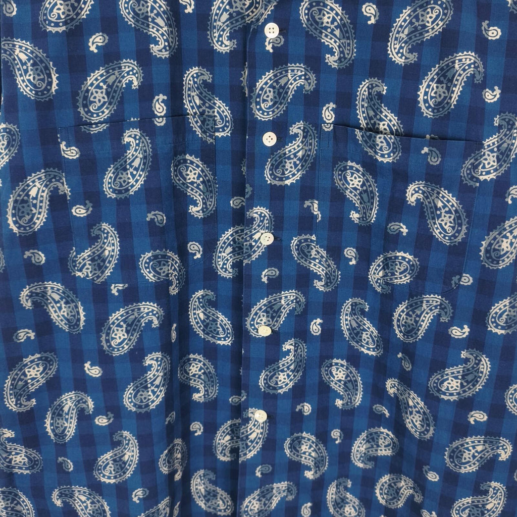 BEAMS PLUS Men's Made in Japan Blue Paisley Print Camp Collar Vacation Shirt
