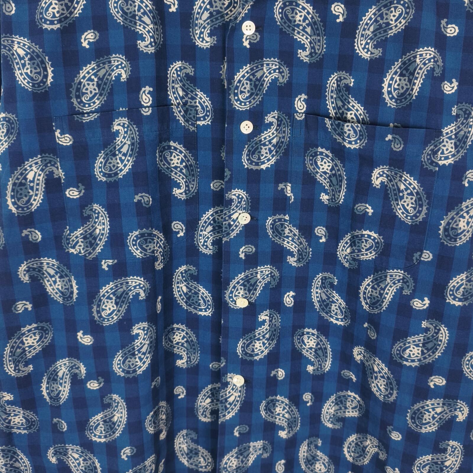 BEAMS PLUS Men's Made in Japan Blue Paisley Print Camp Collar Vacation Shirt