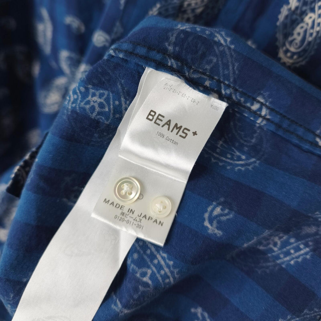 BEAMS PLUS Men's Made in Japan Blue Paisley Print Camp Collar Vacation Shirt
